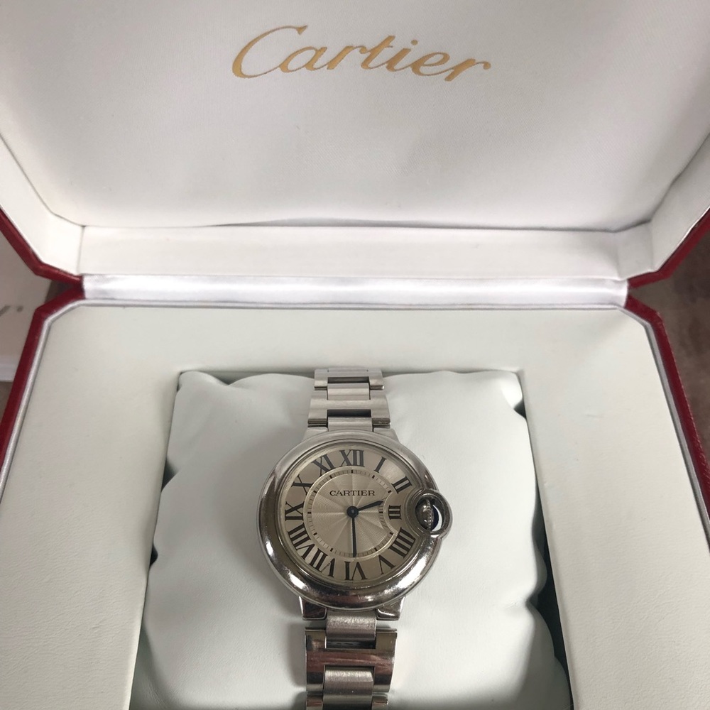 Cartier Ballon Bleu 33mm stainless steel watch.